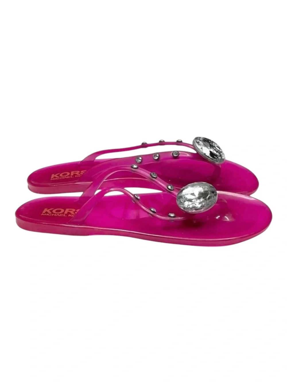 Michael Kors 𖦹 Crystal Jelly Thong Flat Sandal 𖦹 Clear Hot Pink 𖦹 2M Big Girl